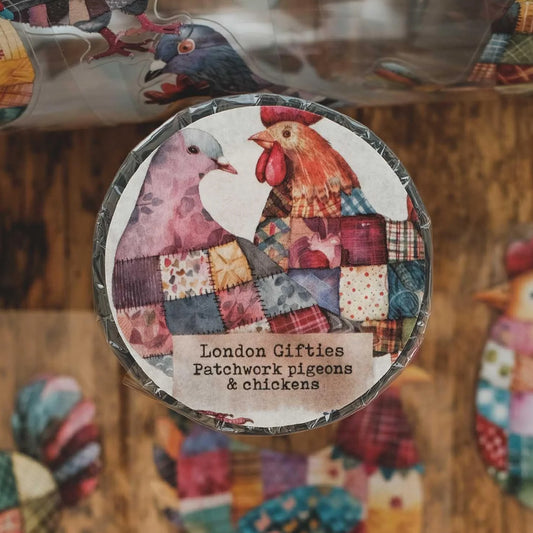 London Gifties_ Patchwork pigeons & chickens 3D Gloss Kiss Cut PET Tape 125cm[1Loop] LG 566