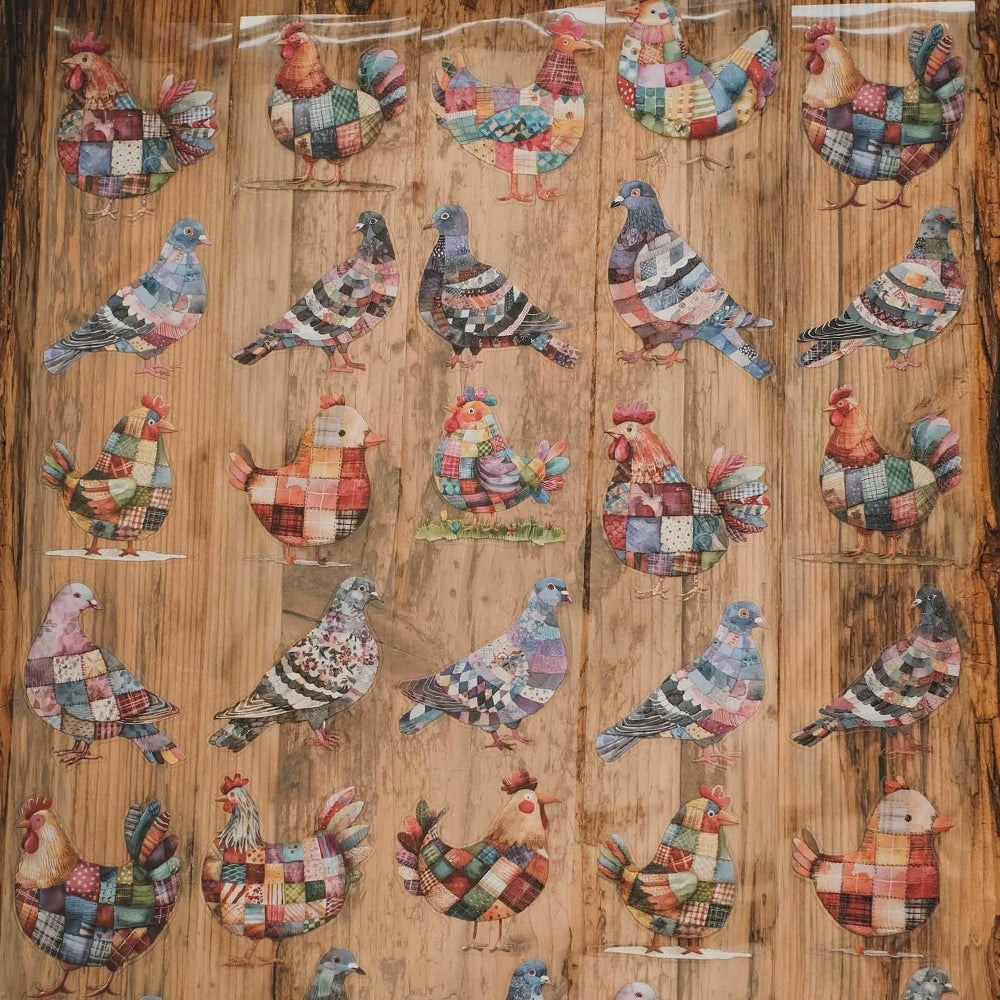 London Gifties_ Patchwork pigeons & chickens 3D Gloss Kiss Cut PET Tape 125cm[1Loop] LG 566