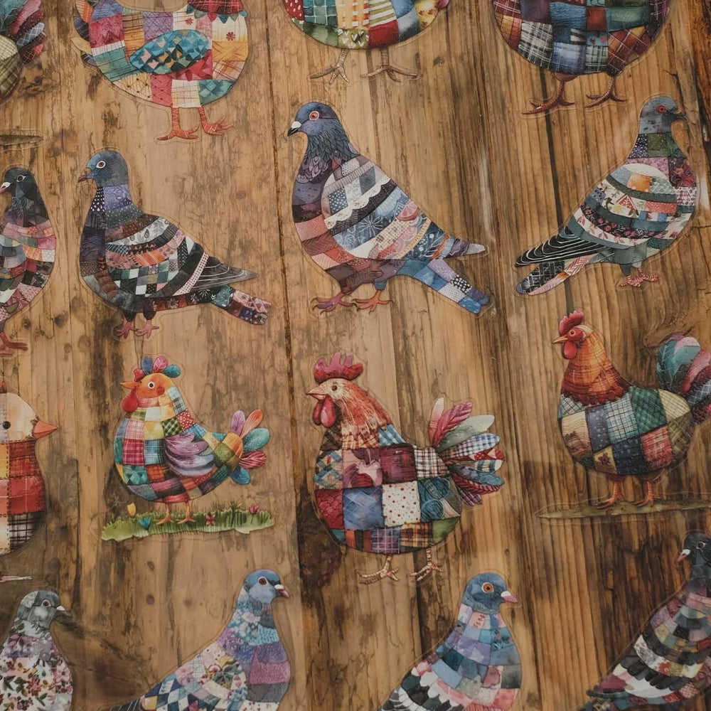London Gifties_ Patchwork pigeons & chickens 3D Gloss Kiss Cut PET Tape 125cm[1Loop] LG 566