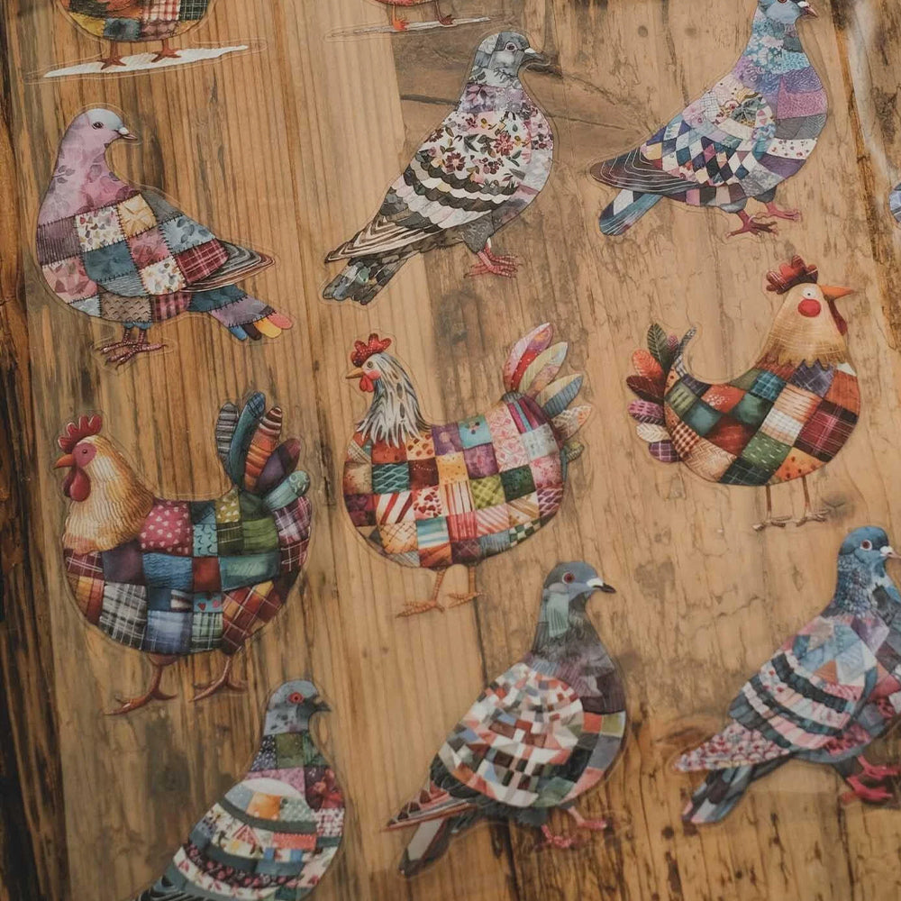 London Gifties_ Patchwork pigeons & chickens 3D Gloss Kiss Cut PET Tape 125cm[1Loop] LG 566