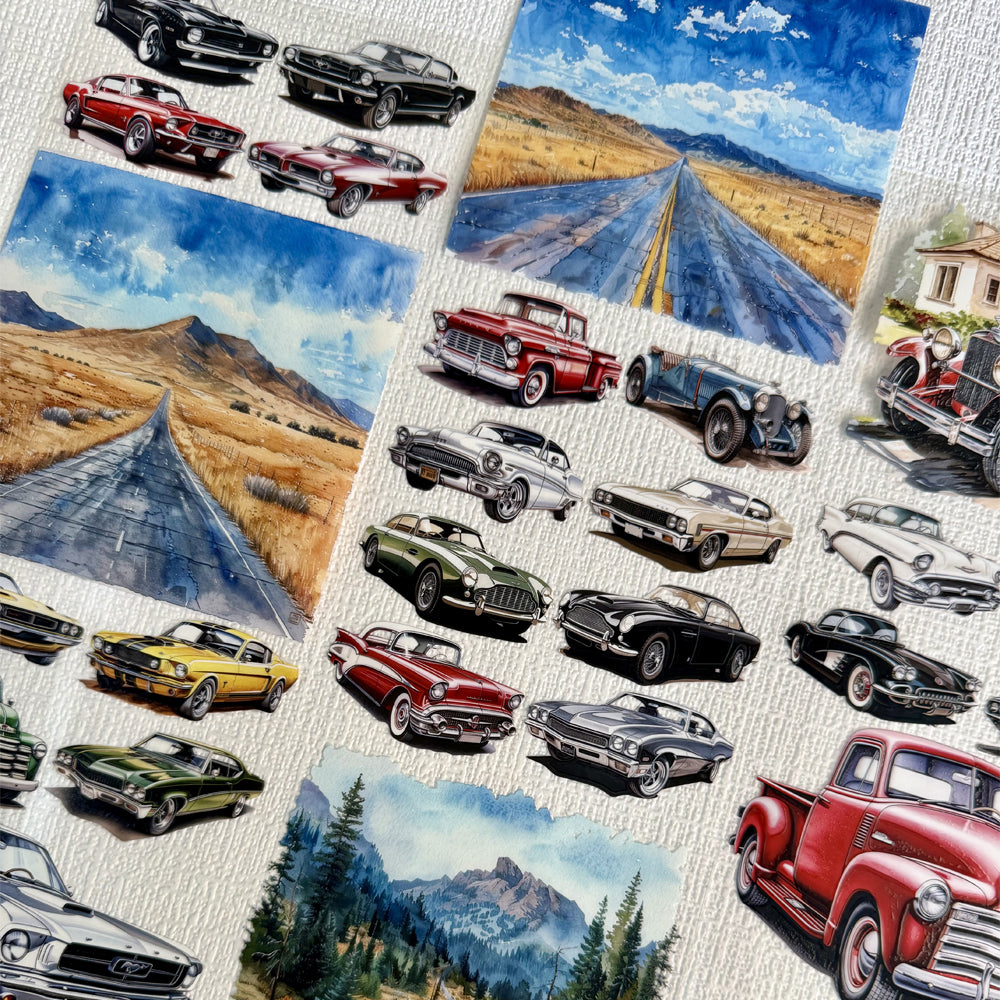 Torn Paper_ A dazzling lineup of classic cars 3D Print PET Tape 6m TPM 026[Whole]