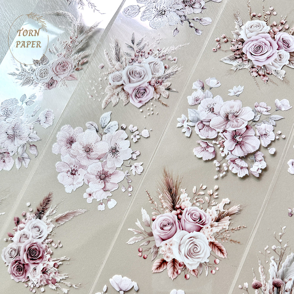 Torn Paper_ Watercolor Pink floral with pampas 3D Print PET Tape 200cm TPM 012[1Loop]