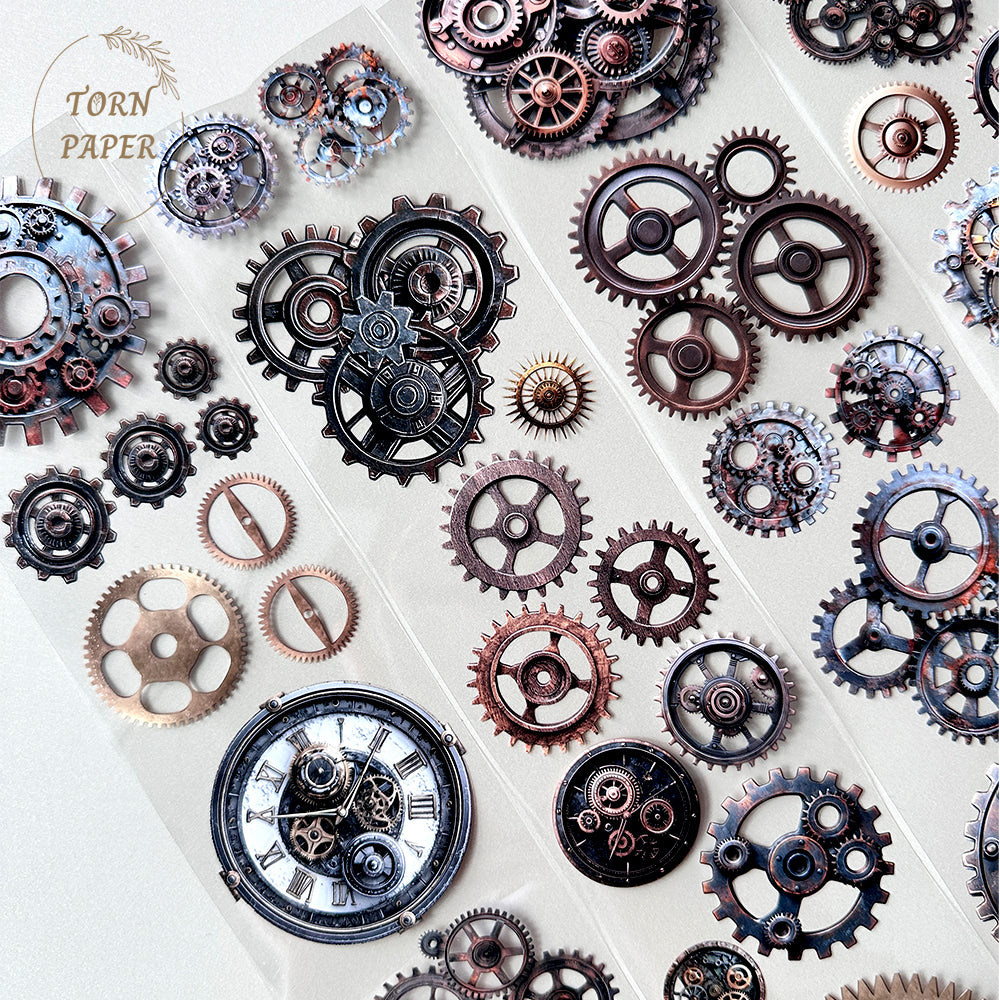 Torn Paper_ A variety of vintage gears 3D Print PET Tape 200cm TPM 001[1Loop]