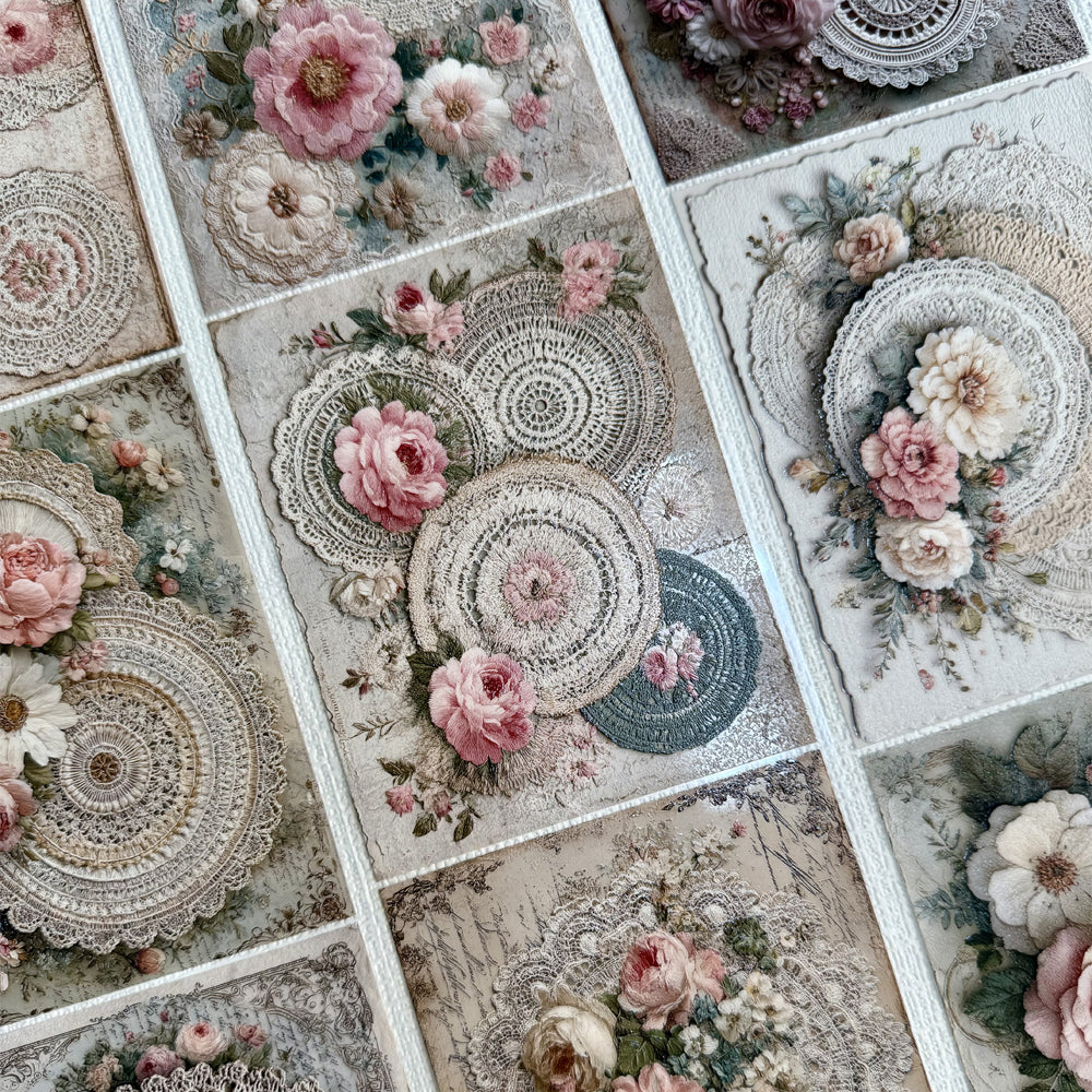 Torn Paper_ Delicate fabric doilies & plush blossoms 3D Print PET Tape 6m TPM 032[Whole]