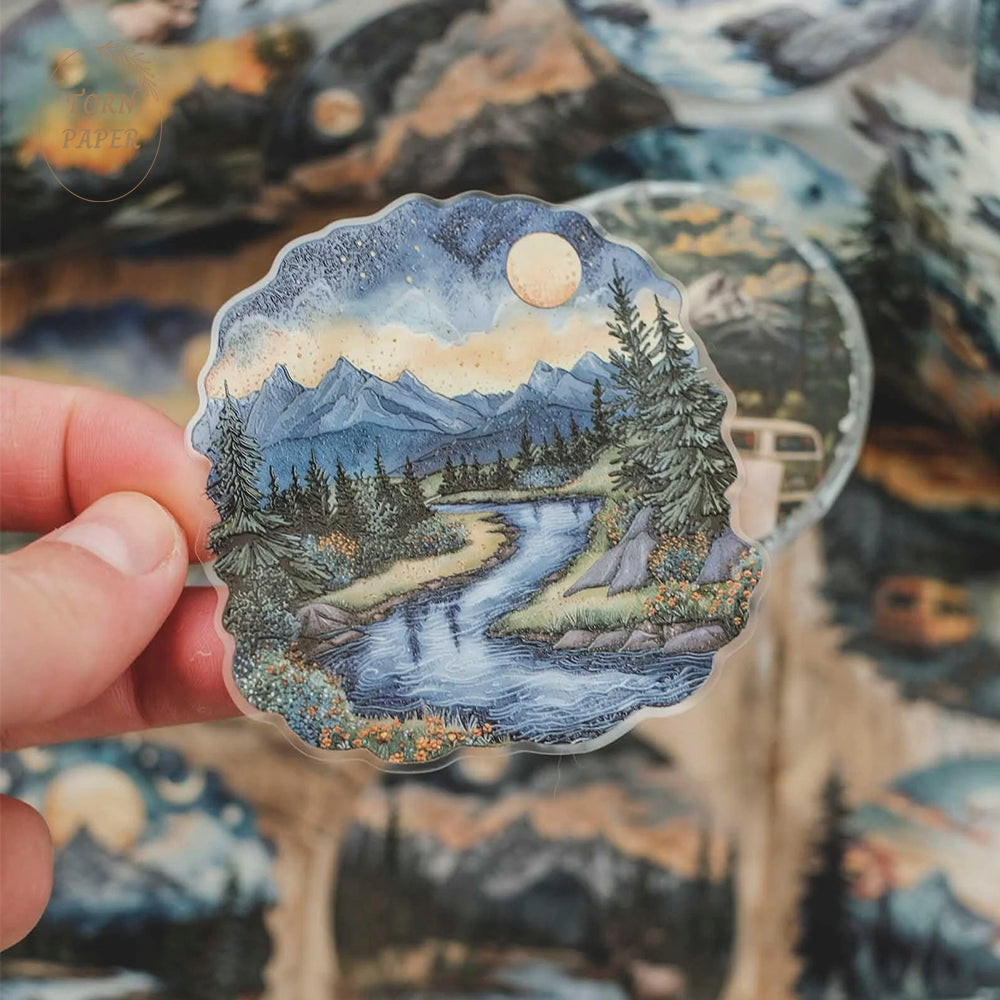 London Gifties_ Camping under a moonlit sky 3D Gloss Kiss Cut PET Tape 10m[1Loop] LG 363