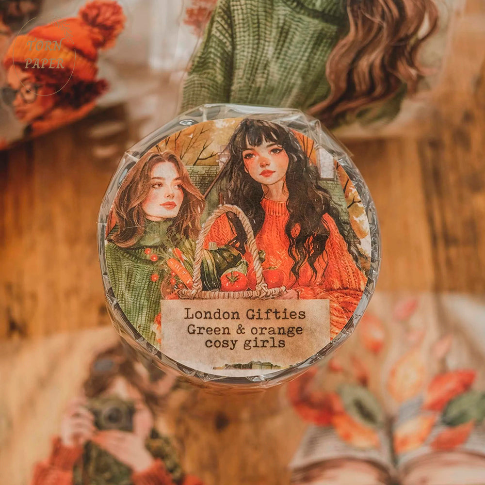London Gifties_ Green & orange cosy girls KISS CUT 3D Gloss PET Tape 10m[Whole] LG 313