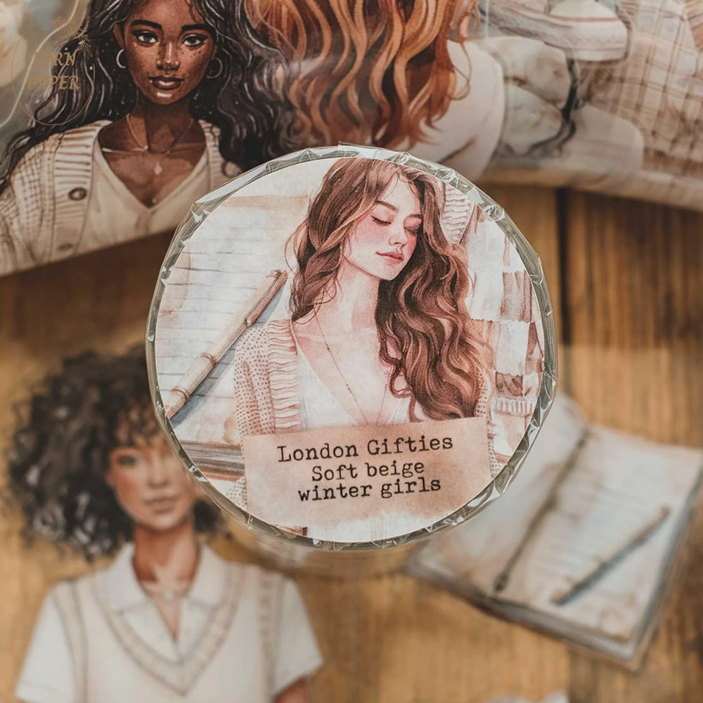 London Gifties_ Soft beige winter girls 3D Gloss Kiss Cut PET Tape 10m[1Loop] LG 409