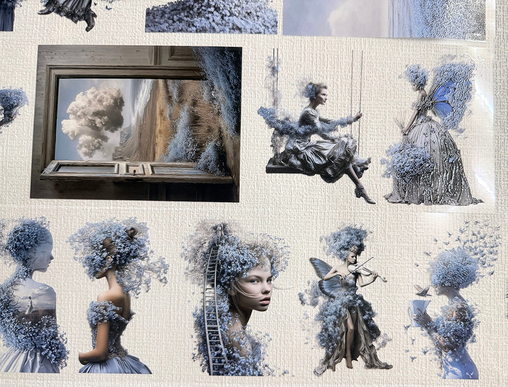 Torn Paper_ Ethereal Blue Garden 3D Print PET Tape 200cm TPM 100[1Loop]