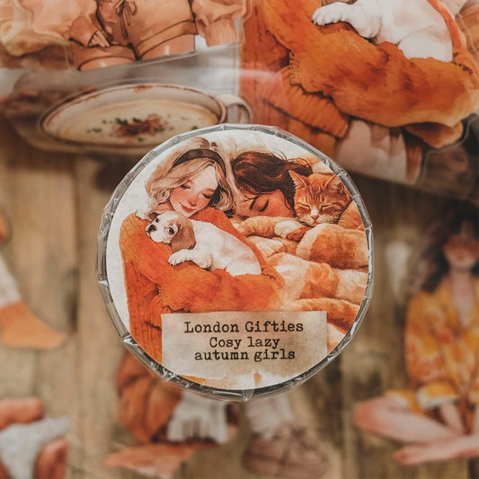 London Gifties_ Cosy lazy autumn girls 3D Gloss Kiss Cut PET Tape 10m[1Loop] LG 358