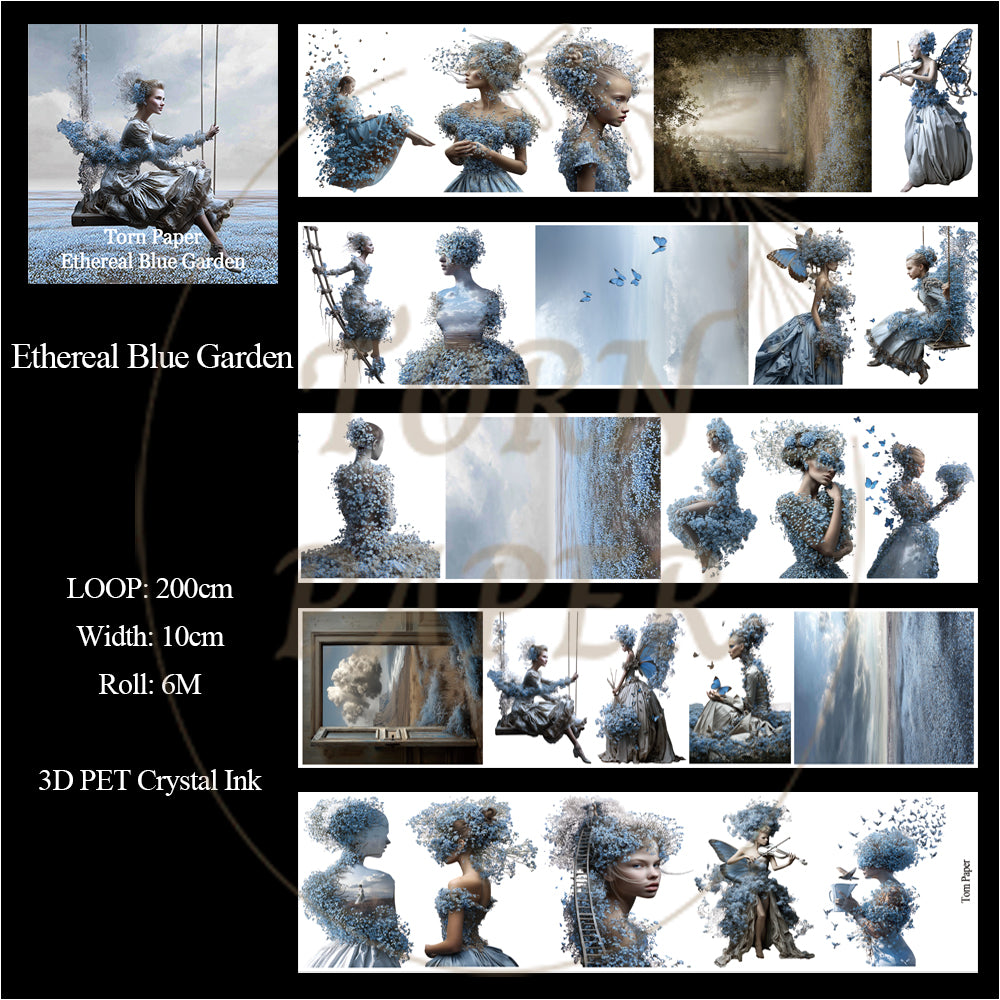 Torn Paper_ Ethereal Blue Garden 3D Print PET Tape 200cm TPM 100[1Loop]