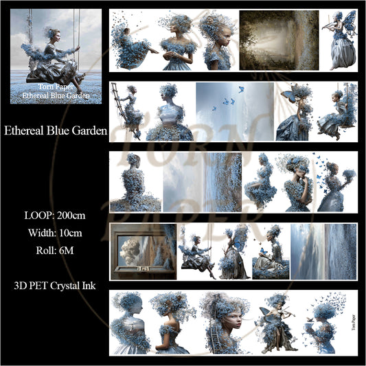 Torn Paper_ Ethereal Blue Garden 3D Print PET Tape 200cm TPM 100[1Loop]