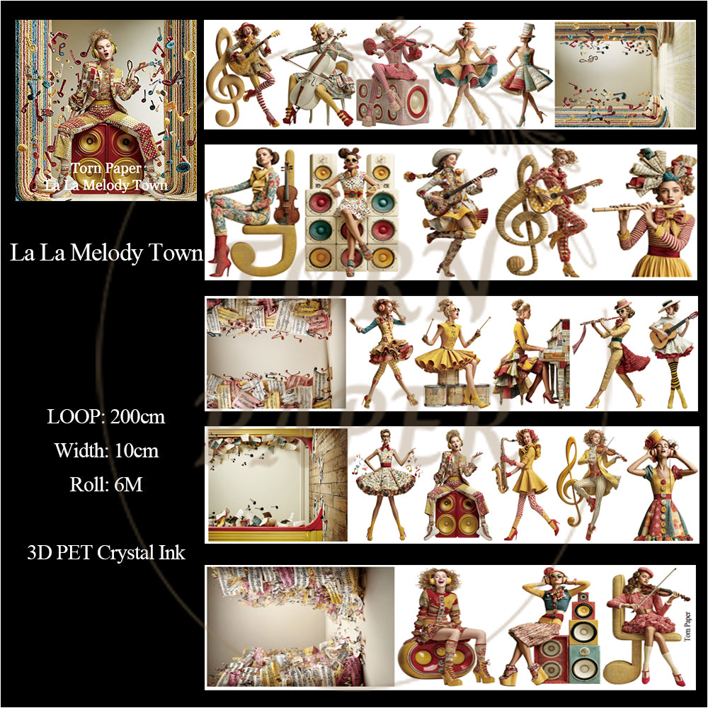 Torn Paper_ La La Melody Town 3D Print PET Tape 200cm TPM 101[1Loop]