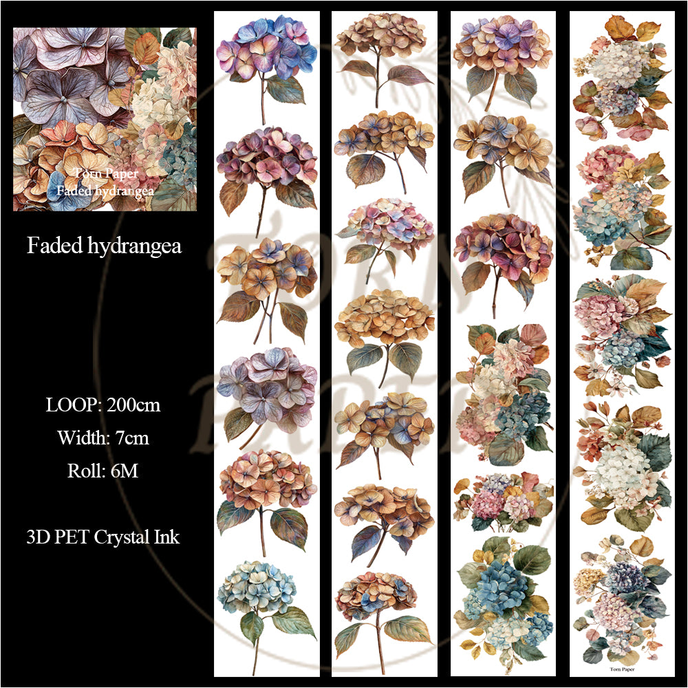 Torn Paper_ Faded hydrangea 3D Print PET Tape 6m TPM 058[Whole]