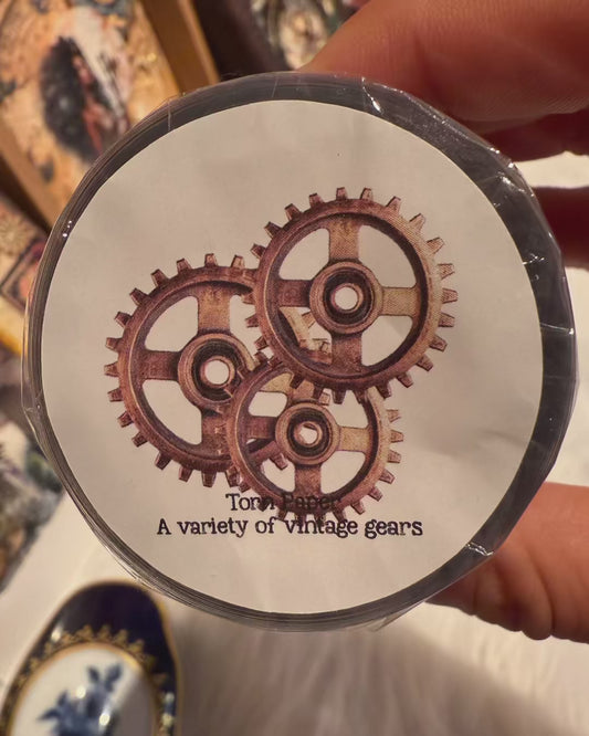 Torn Paper_ A variety of vintage gears 3D Print PET Tape 200cm TPM 001[1Loop]