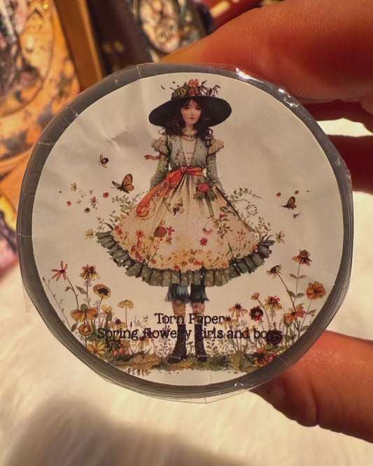 Torn Paper_ Spring flowery girls and boys 3D Print PET Tape 6m TPM 009[Whole]